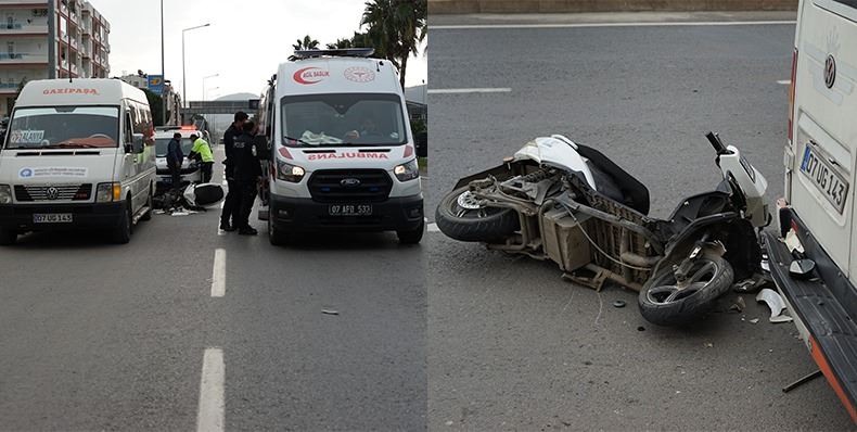 YOLCU ALMAK İÇİN DURAN DOLMUŞA ARKADAN MOTOSİKLET ÇARPTI: 1 YARALI