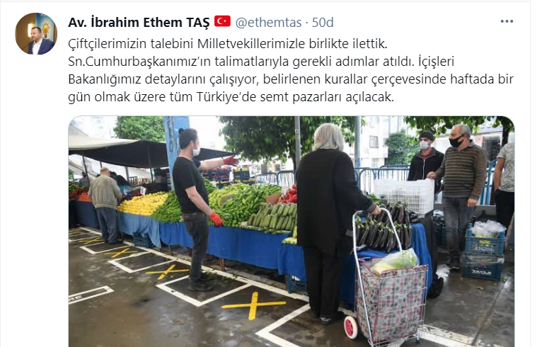 “TÜM TÜRKİYE’DE HAFTADA 1 GÜN SEMT PAZARI AÇILACAK”