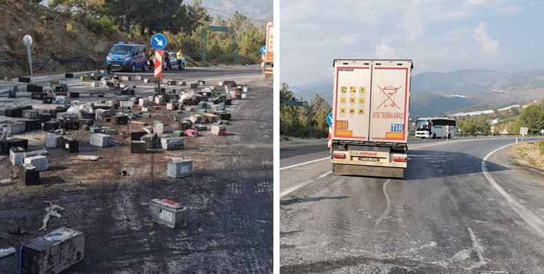 TIR’da yüklü aküler yola döküldü